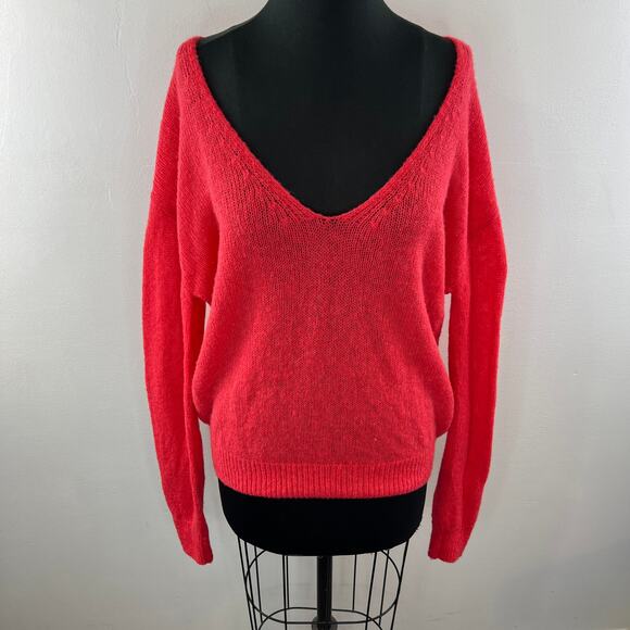 FREE PEOPLE Red Sweater Alpaca Gossamer Pullover V-Neck Size XS X-Small - Picture 4 of 10